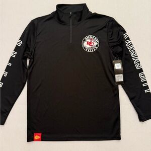 NWT NFL Kansas City Chief Apparel Black Quarter-Zip Shirt with Logo youths 14-16